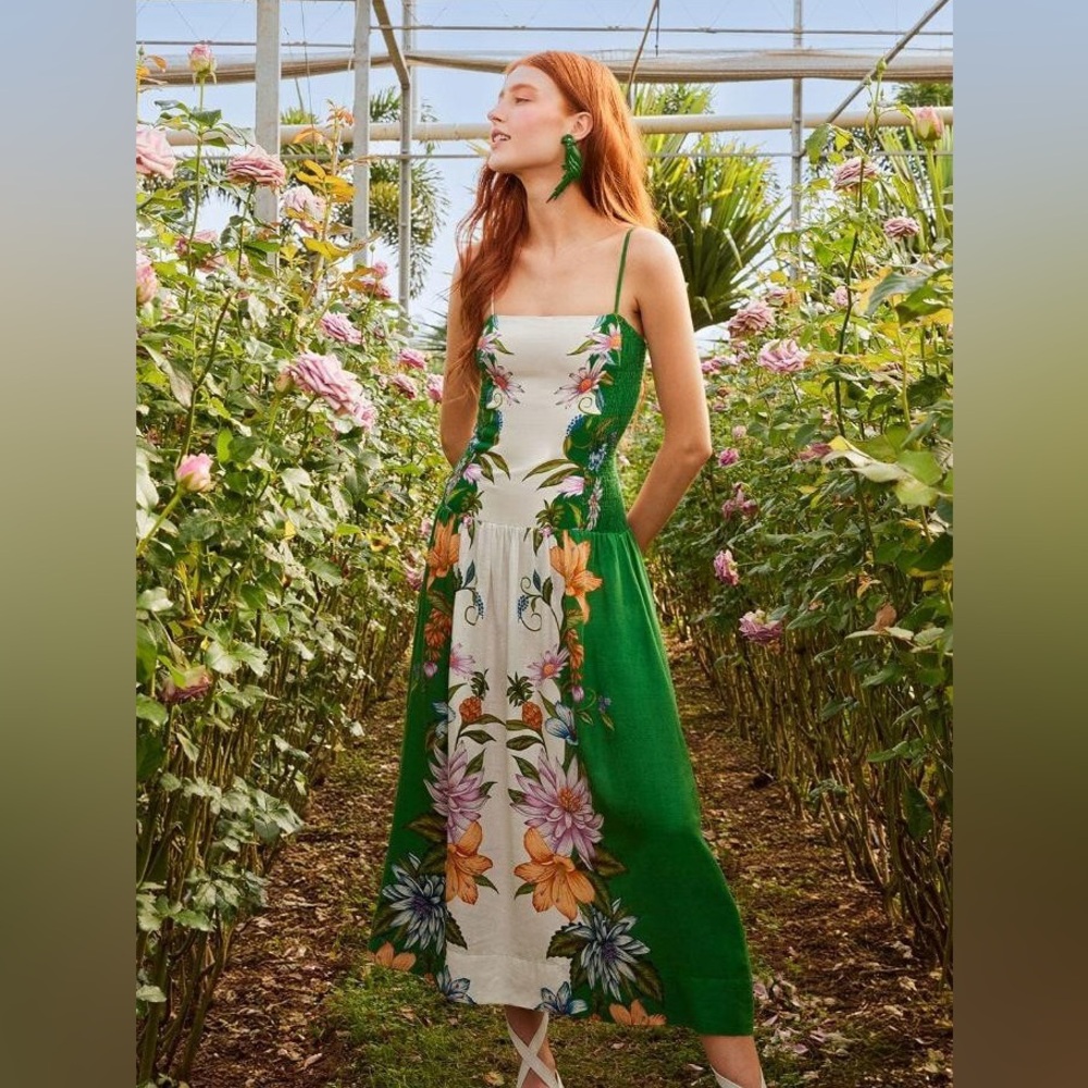 Farm Rio Off-White Sweet Bloom Dreamscape Midi Dress